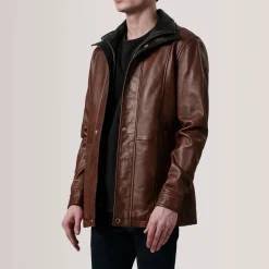 Connor Waxed Brown Leather Coat