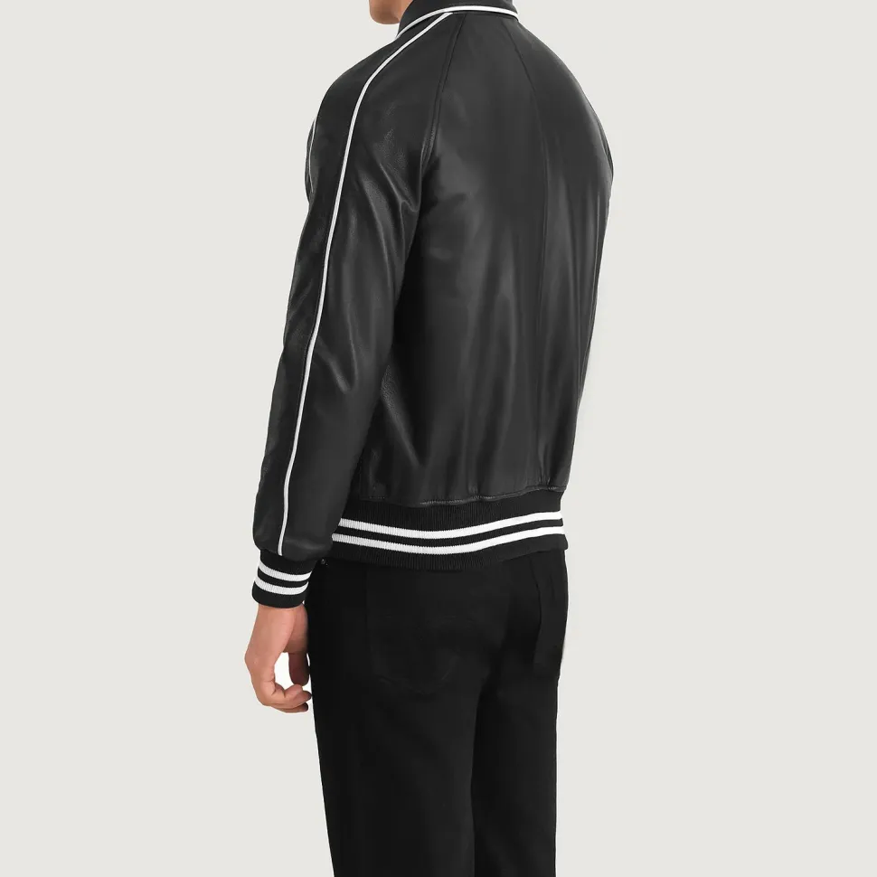 Cooper Black Leather Varsity Jacket