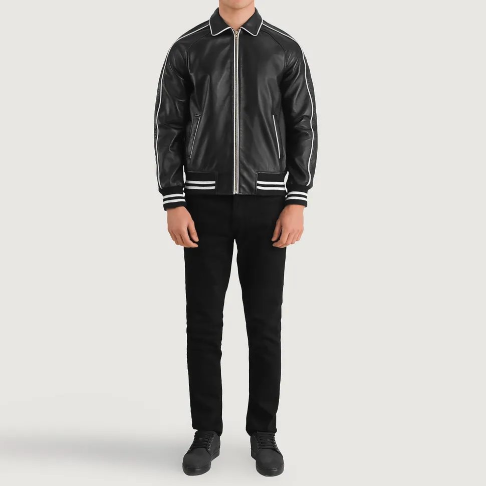 Cooper Black Leather Varsity Jacket