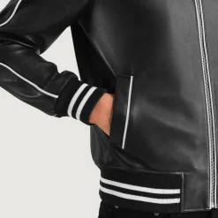 Cooper Black Leather Varsity Jacket