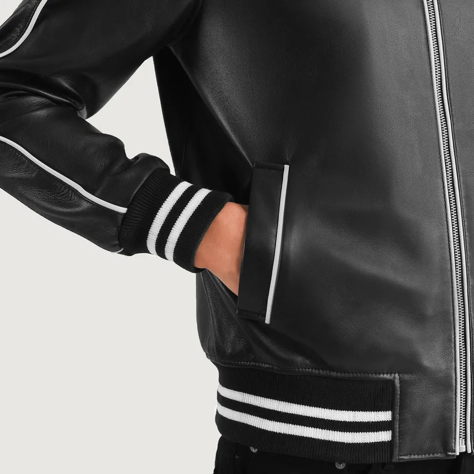 Cooper Black Leather Varsity Jacket
