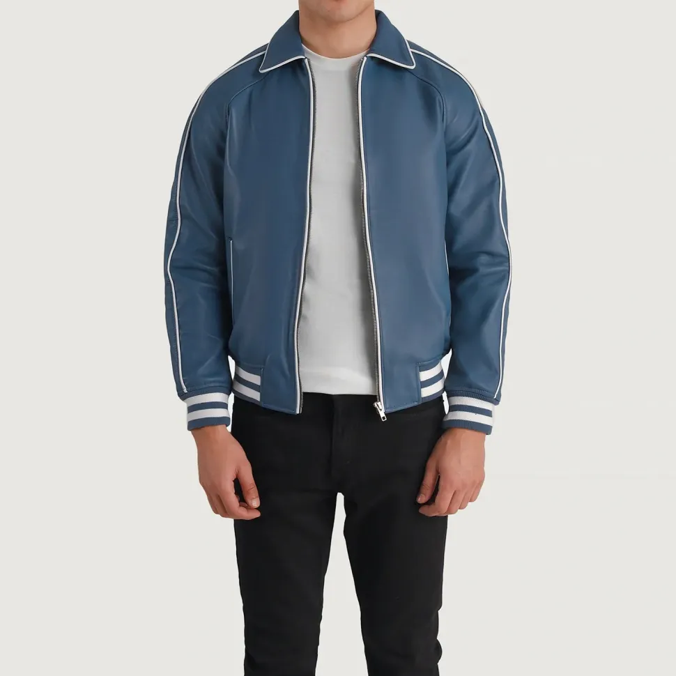 Cooper Blue Leather Varsity Jacket