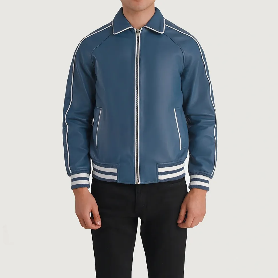 Cooper Blue Leather Varsity Jacket