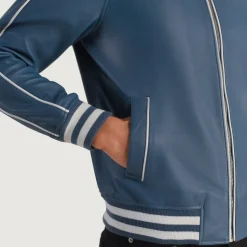 Cooper Blue Leather Varsity Jacket