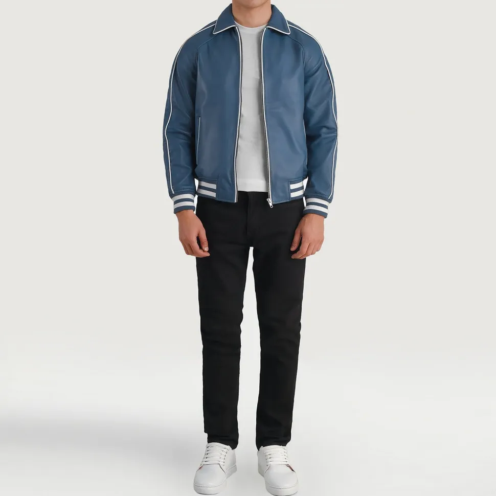 Cooper Blue Leather Varsity Jacket