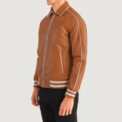 Cooper Tan Brown Leather Varsity Jacket