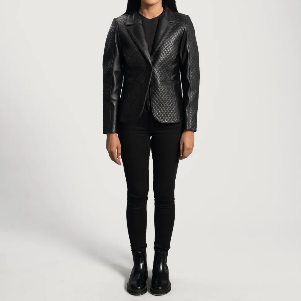 Cora Quilted Black Leather Blazer