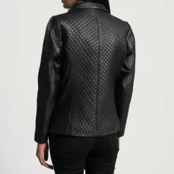 Cora Quilted Black Leather Blazer