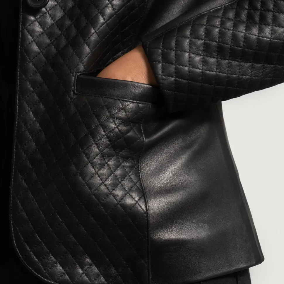 Cora Quilted Black Leather Blazer