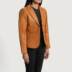 Cora Quilted Brown Leather Blazer