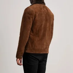 Dallis Brown Suede Shearling Trucker Jacket