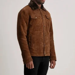 Dallis Brown Suede Shearling Trucker Jacket
