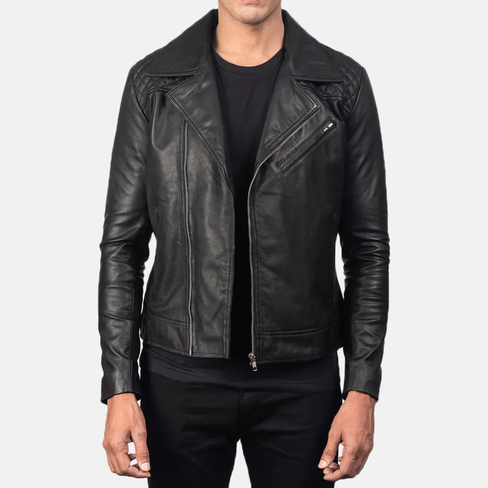 Danny Quilted Black Leather Biker Jacket