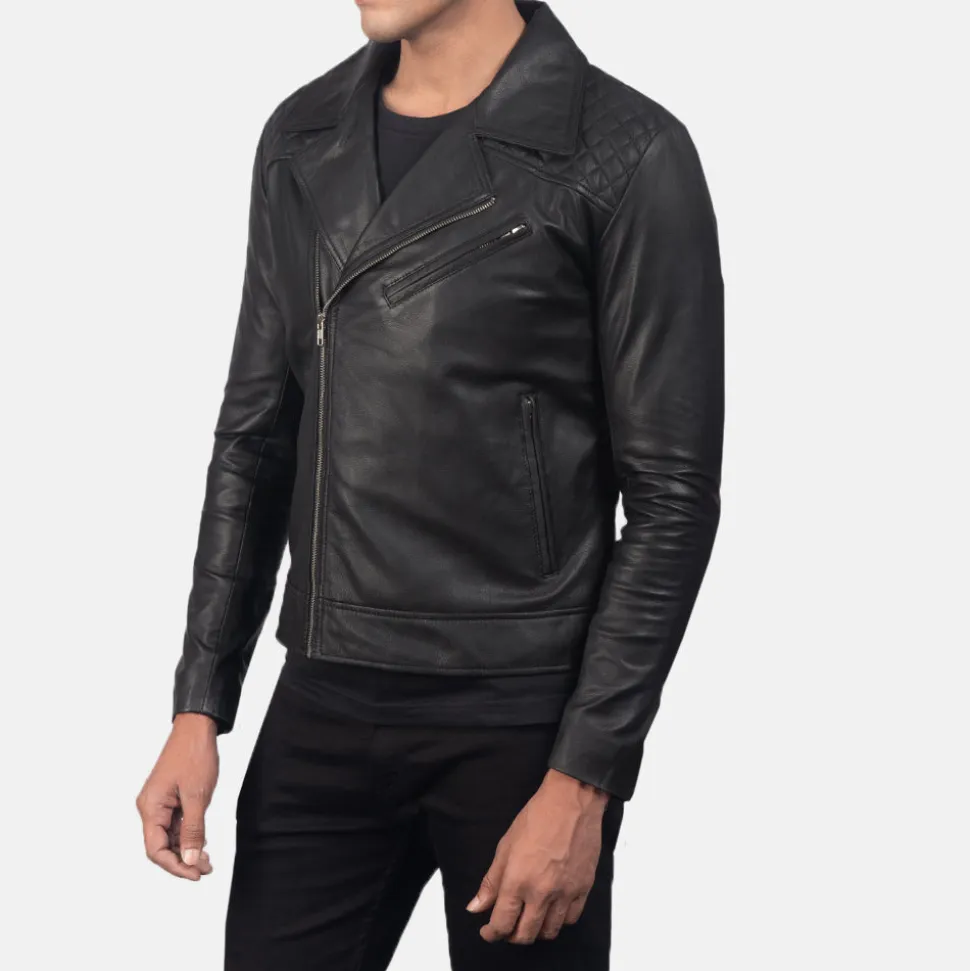 Danny Quilted Black Leather Biker Jacket