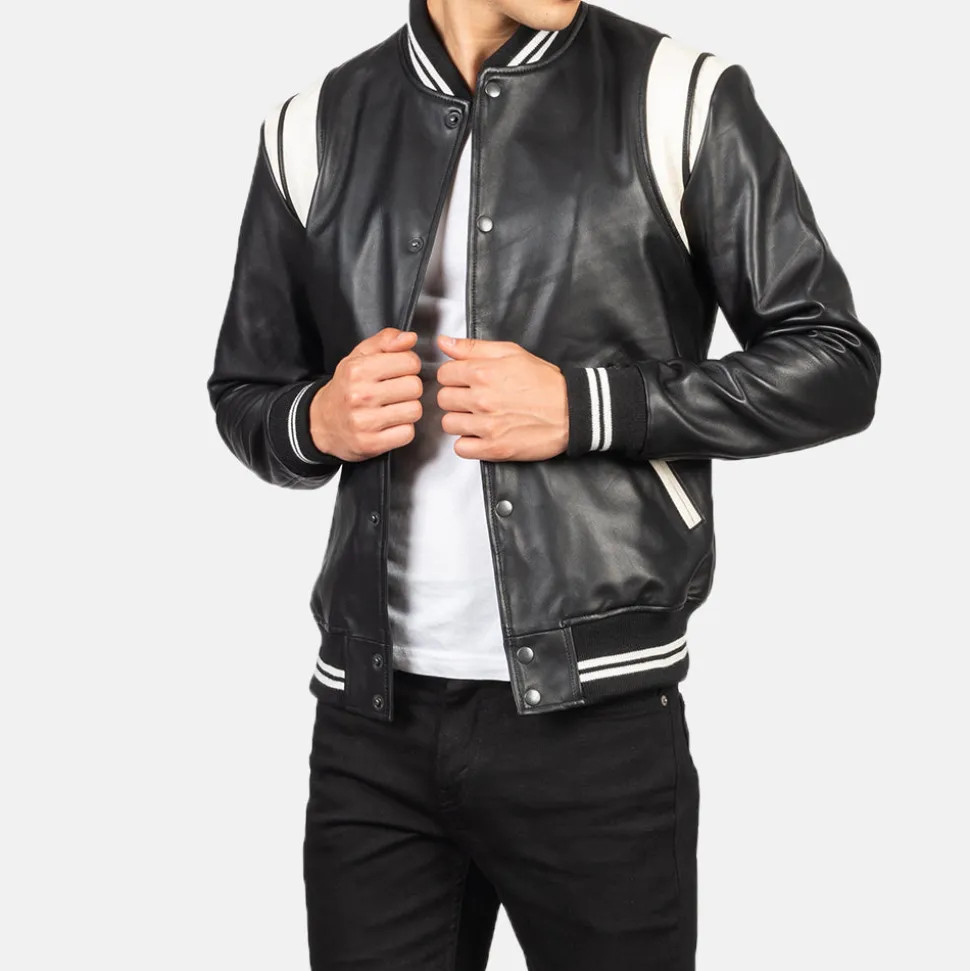 Dantee Black Leather Varsity Jacket