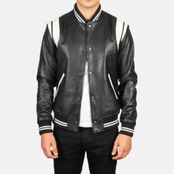 Dantee Black Leather Varsity Jacket