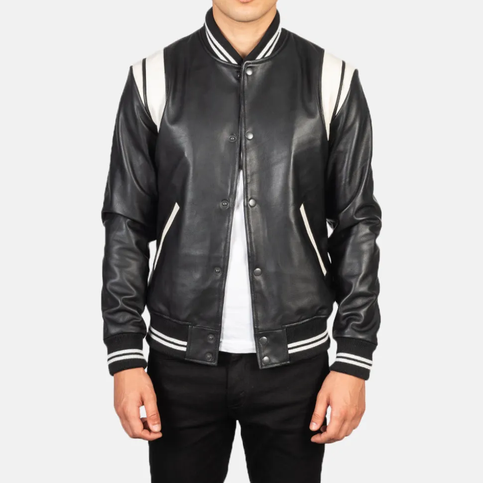 Dantee Black Leather Varsity Jacket
