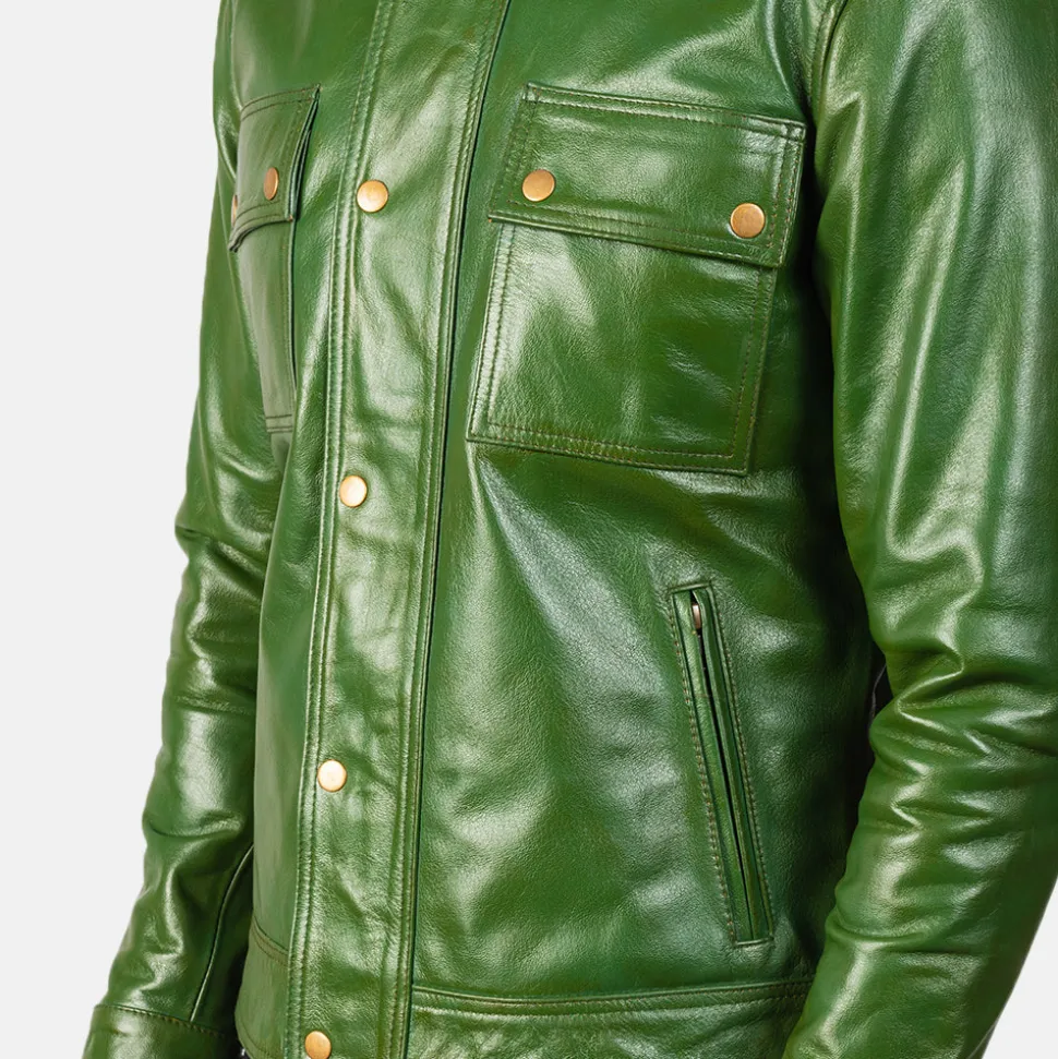 Darren Distressed Green Leather Biker Jacket