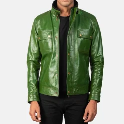 Darren Distressed Green Leather Biker Jacket