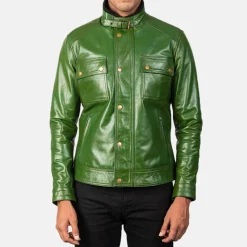 Darren Distressed Green Leather Biker Jacket