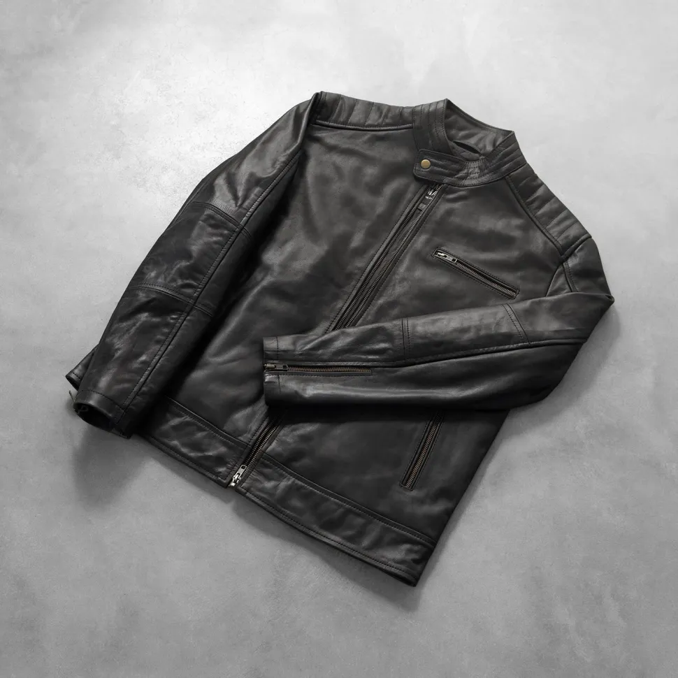 Dean Black Leather Biker Jacket