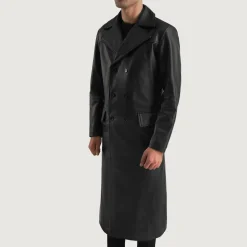 Delmar Black Leather Double Breasted Coat