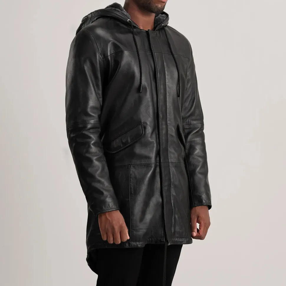 Delvin Black Leather Parka