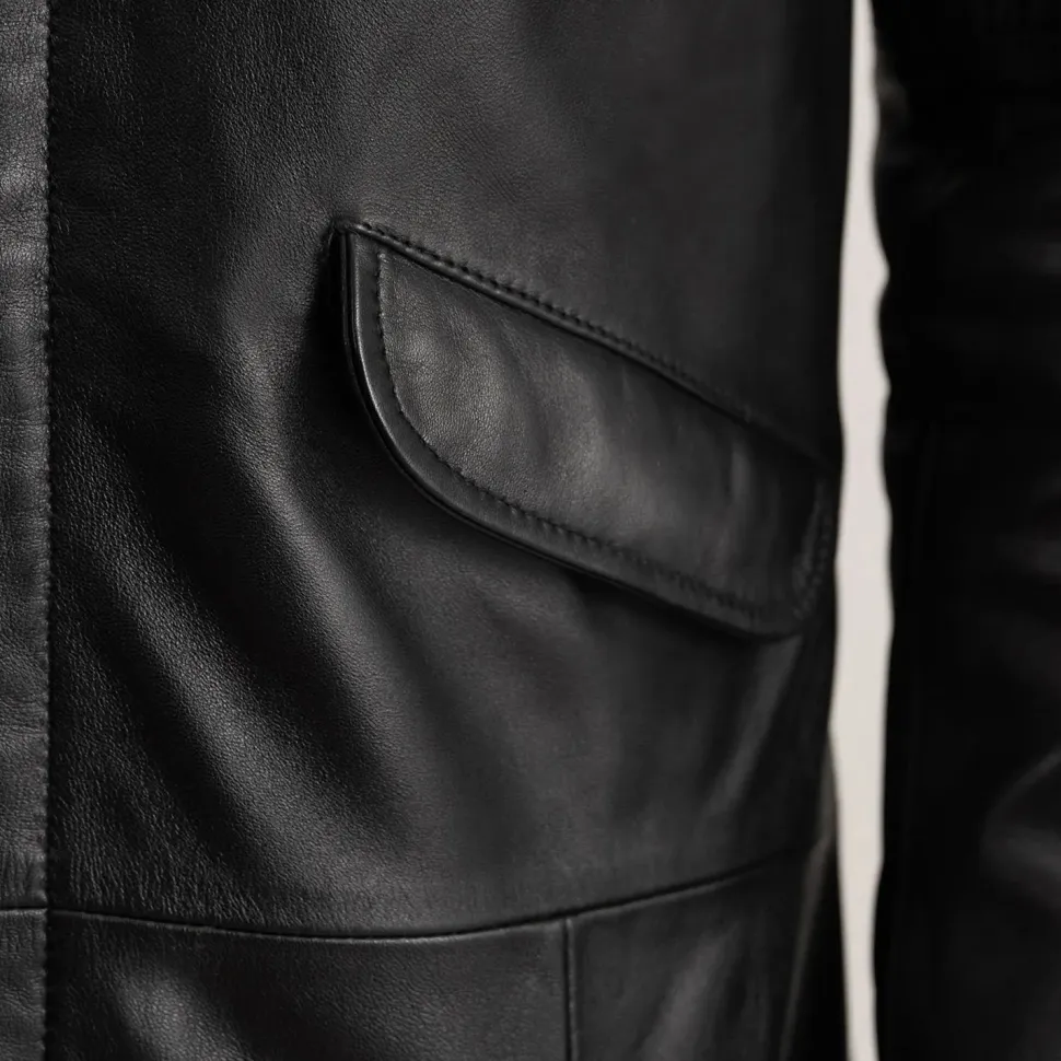 Delvin Black Leather Parka
