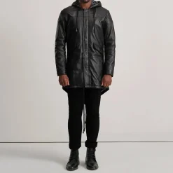 Delvin Black Leather Parka