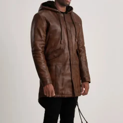 Delvin Distressed Brown Leather Parka