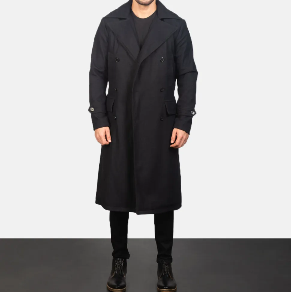 Detective Black Wool Coat