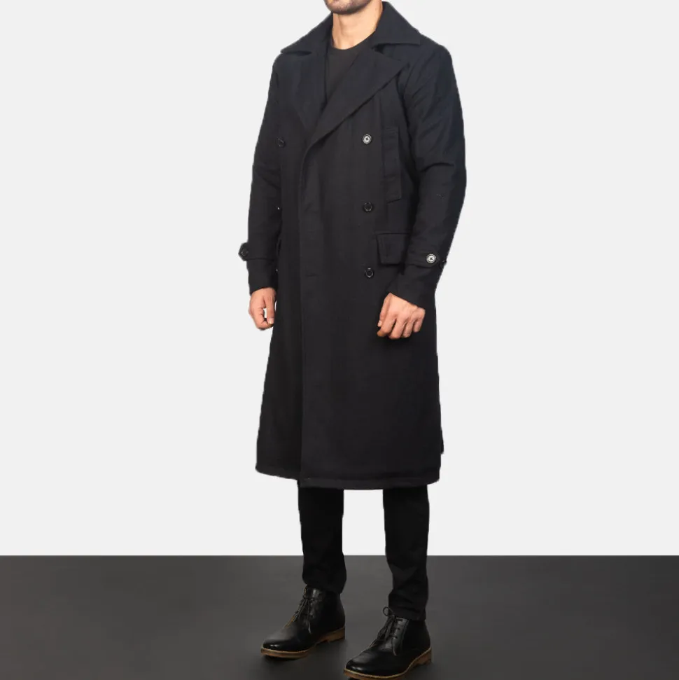 Detective Black Wool Coat