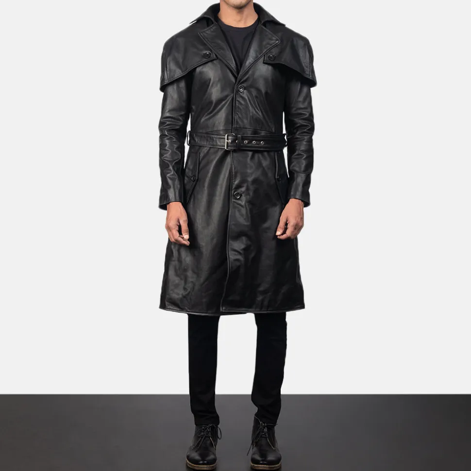 Deux Black Leather Duster