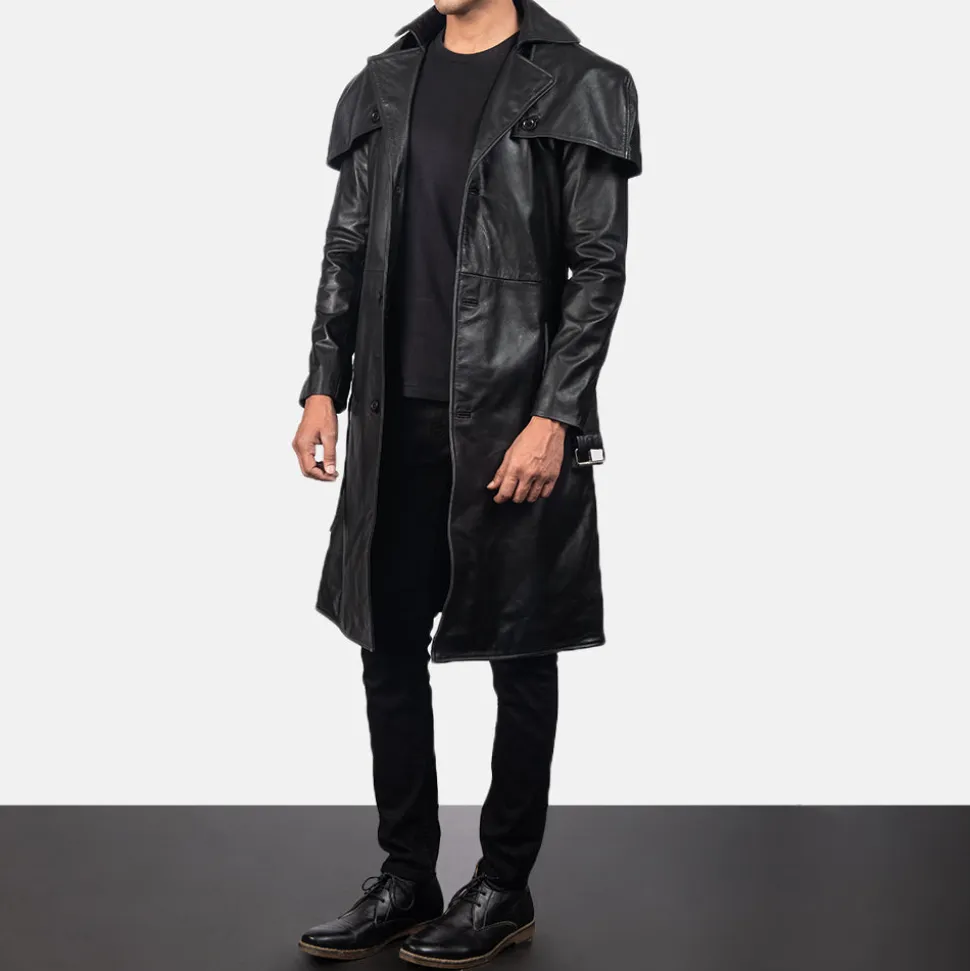 Deux Black Leather Duster
