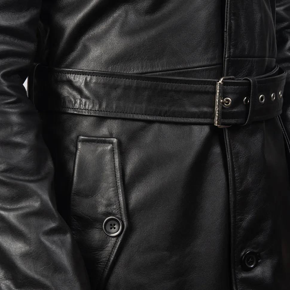 Deux Black Leather Duster