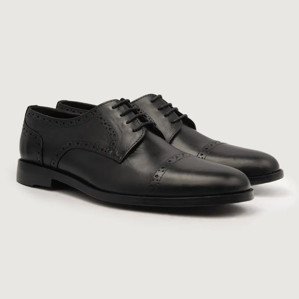 Dirk Brogues Derby Black Leather Shoes
