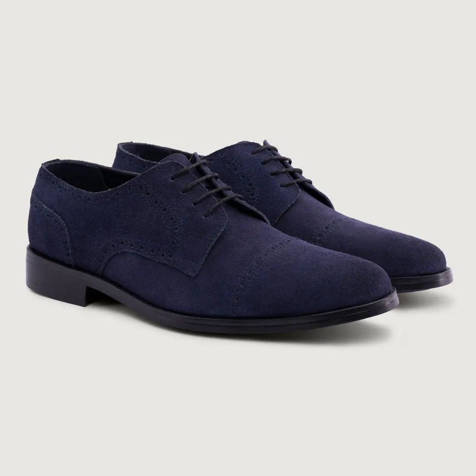 Dirk Brogues Derby Blue Suede Leather Shoes - StudGuard