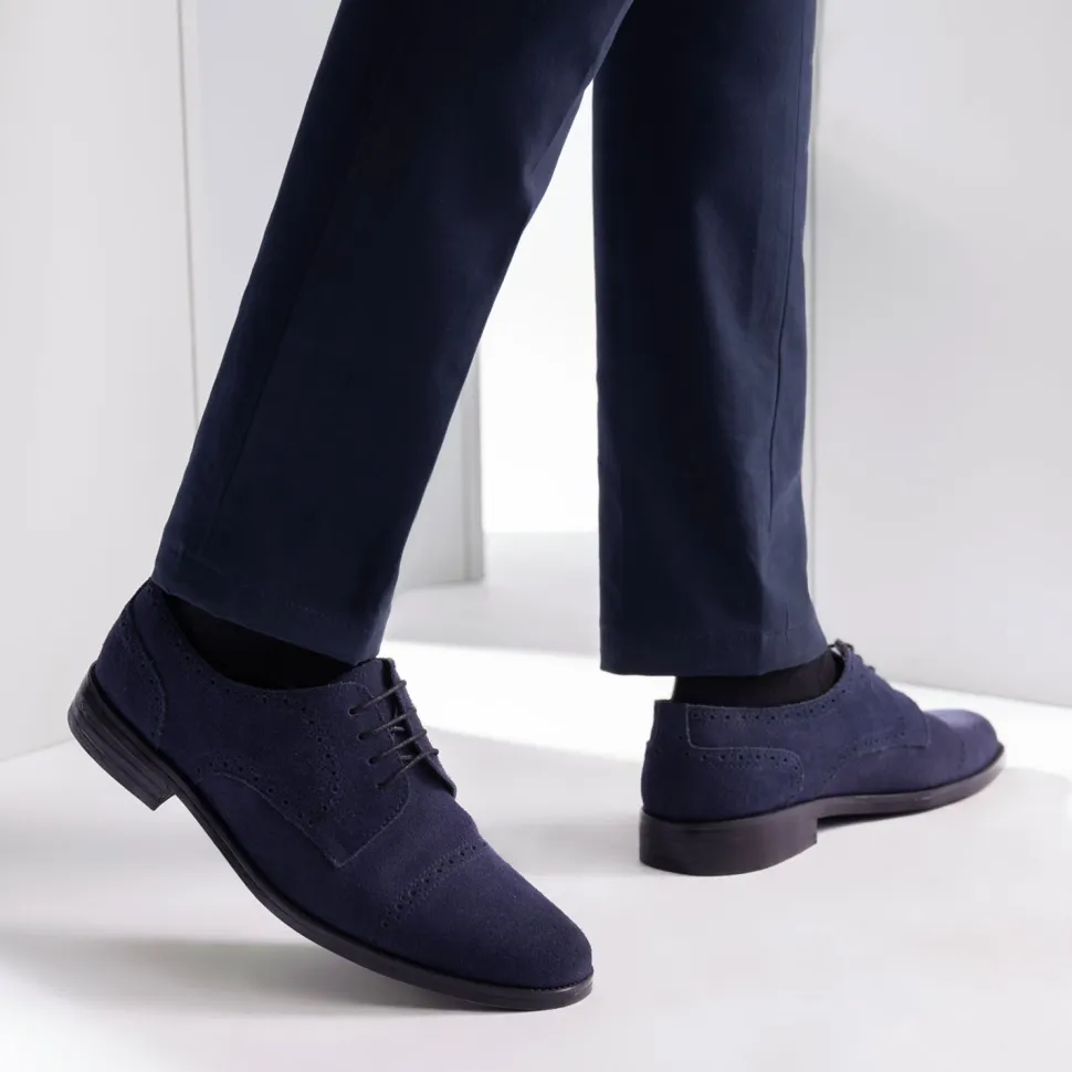 Dirk Brogues Derby Blue Suede Leather Shoes - StudGuard