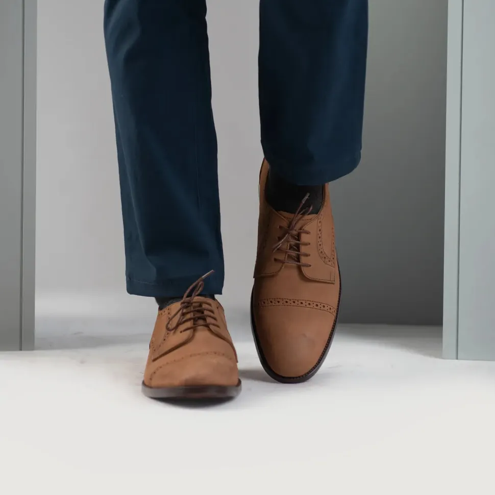 Dirk Brogues Derby Brown Nubuck Leather Shoes