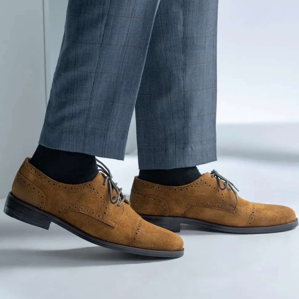 Dirk Brogues Derby Brown Suede Leather Shoes - StudGuard