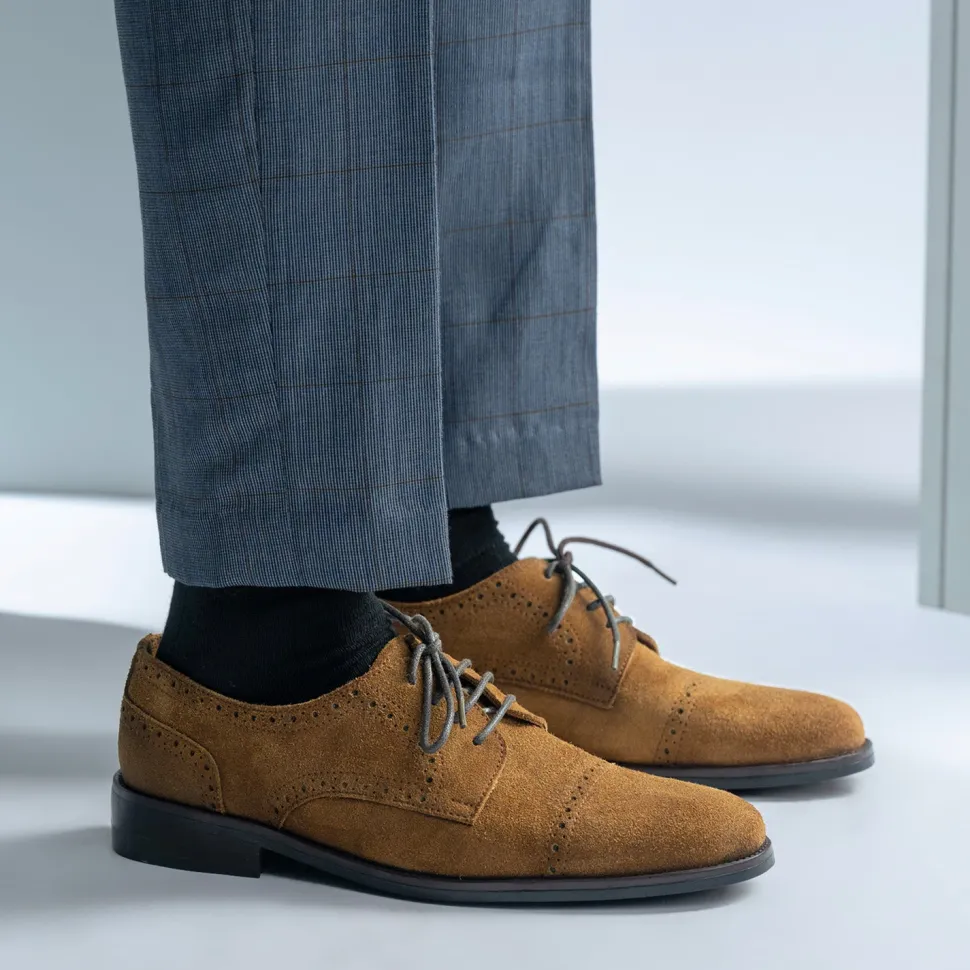 Dirk Brogues Derby Brown Suede Leather Shoes - StudGuard