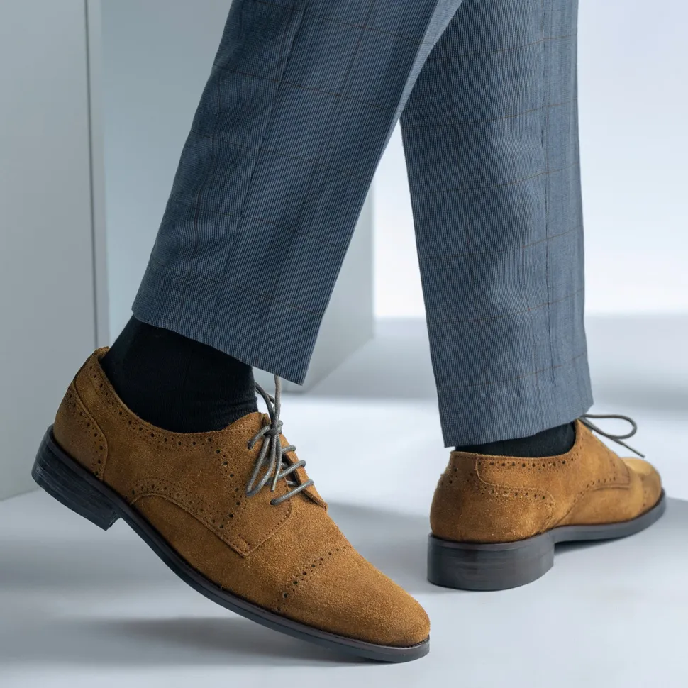 Dirk Brogues Derby Brown Suede Leather Shoes - StudGuard