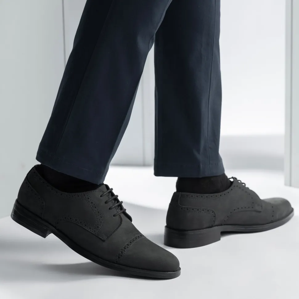 Dirk Brogues Derby Matte Black Nubuck Leather Shoes - StudGuard