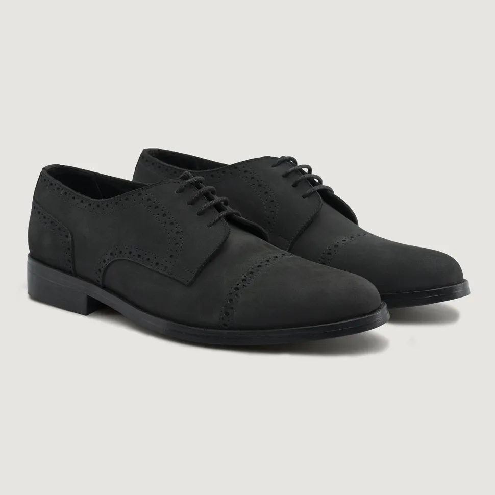 Dirk Brogues Derby Matte Black Nubuck Leather Shoes - StudGuard