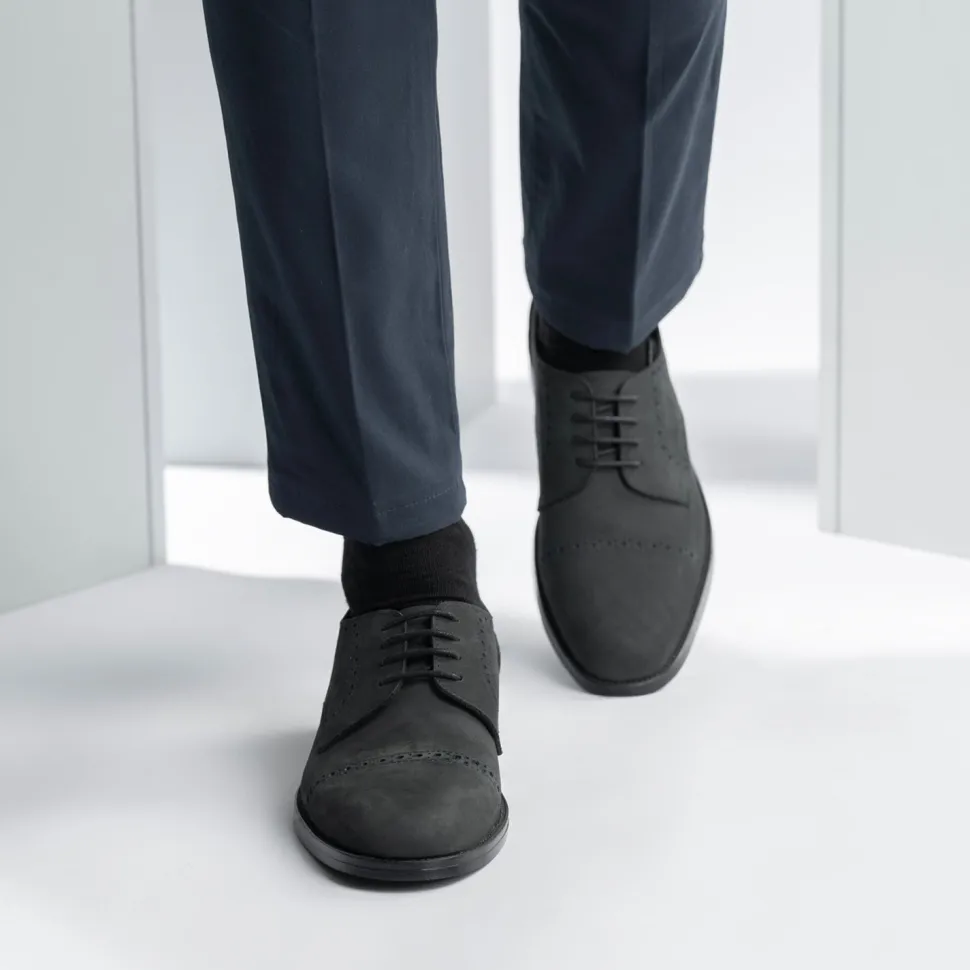 Dirk Brogues Derby Matte Black Nubuck Leather Shoes - StudGuard