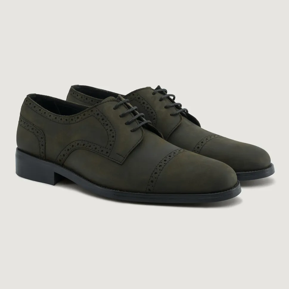 Dirk Brogues Derby Olive Oil Pullup Leather Shoes - StudGuard