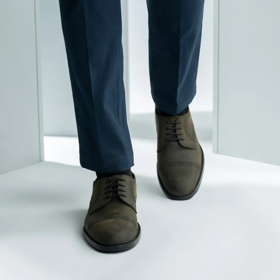 Dirk Brogues Derby Olive Oil Pullup Leather Shoes - StudGuard