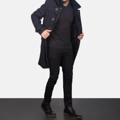 Drake Black Wool Hooded Duffle Coat