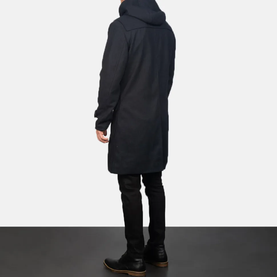 Drake Black Wool Hooded Duffle Coat