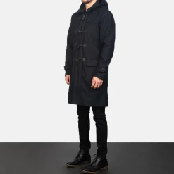 Drake Black Wool Hooded Duffle Coat